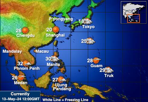 Sjeverna Koreja Vremenska prognoza, Temperatura, karta 