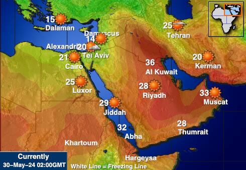 Палестинська територія Карта температури погоди 