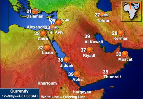 Palestinski teritorij Vremenska prognoza, Temperatura, karta 