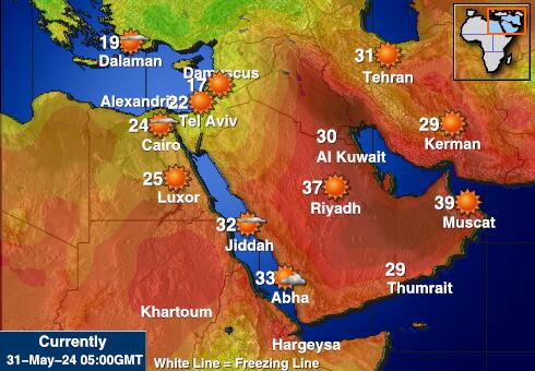 שטחים פלסטיניים מפת טמפרטורת מזג האוויר 