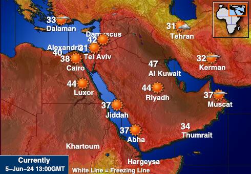 Παλαιστινιακά Εδάφη Θερμοκρασία Καιρός χάρτη 