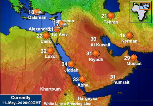 שטחים פלסטיניים מפת טמפרטורת מזג האוויר 