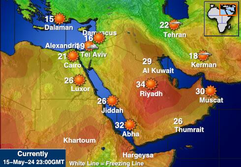 Palestinski teritorij Vremenska prognoza, Temperatura, karta 