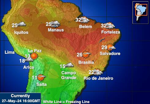 Peru Mapa počasí teplota 