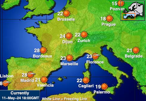 Portugal Vremenska prognoza, Temperatura, karta 