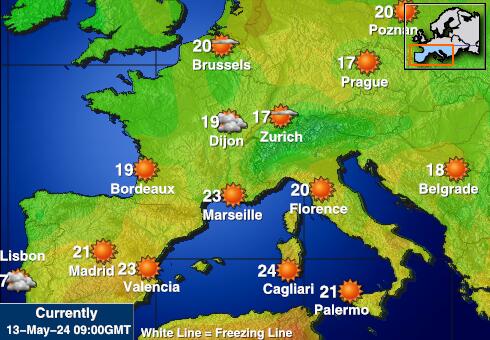 Portugal Weer temperatuur kaart 