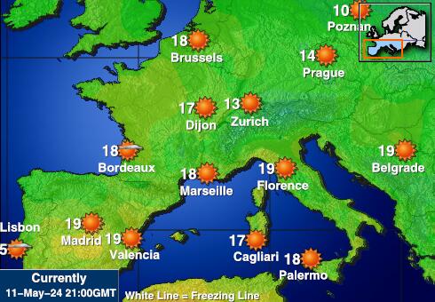 Portugal Vremenska prognoza, Temperatura, karta 