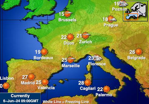 Bồ Đào Nha Bản đồ nhiệt độ thời tiết 