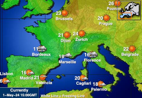 Португалия Карта погоды Температура 