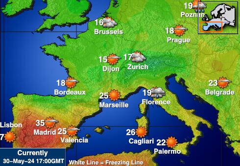 Bồ Đào Nha Bản đồ nhiệt độ thời tiết 