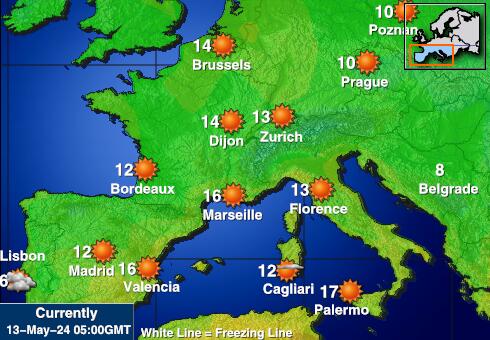 پرتگال موسم درجہ حرارت کا نقشہ 