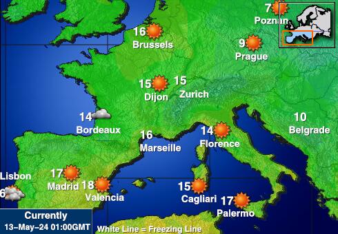 Portugália Időjárás hőmérséklet térképen 