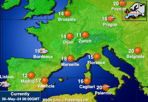 Portugalsko Mapa počasí teplota 