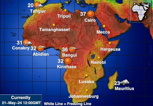 Réunion Weer temperatuur kaart 