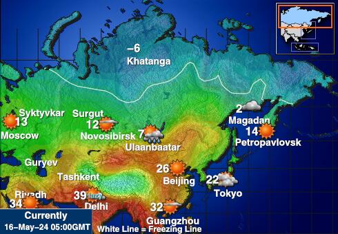 Rusija Vremenska prognoza, Temperatura, karta 