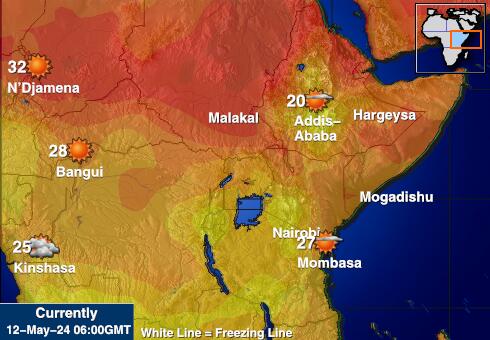 Rwanda Vejret temperatur kort 