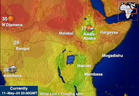 רואנדה מפת טמפרטורת מזג האוויר 