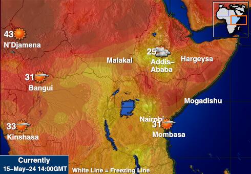 Rwanda Weer temperatuur kaart 