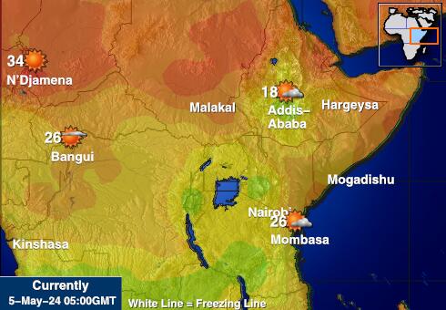 Rwanda Mapa teplôt počasia 