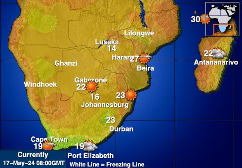 جنوب أفريقيا خريطة درجة حرارة الطقس 