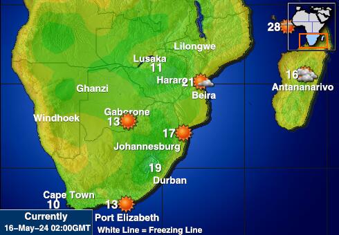Dél-Afrika Időjárás hőmérséklet térképen 