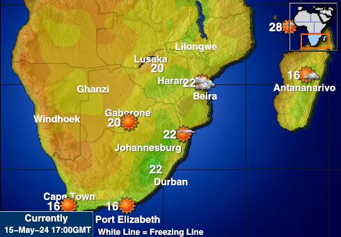 Dél-Afrika Időjárás hőmérséklet térképen 