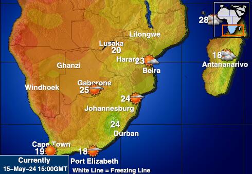 Južna Afrika Vremenska prognoza, Temperatura, karta 