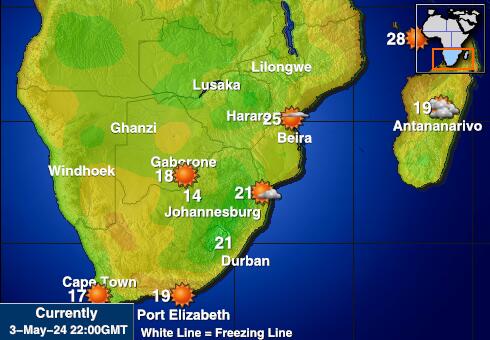 Jižní Afrika Mapa počasí teplota 