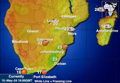 Sydafrika Vejret temperatur kort 