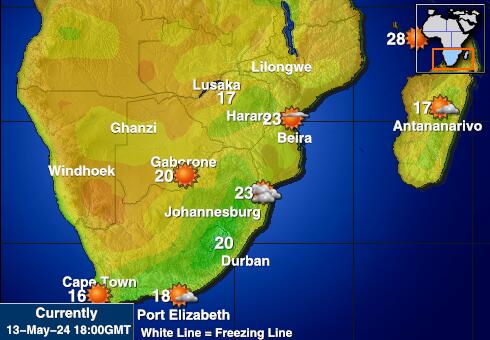Afrika Selatan Peta suhu cuaca 