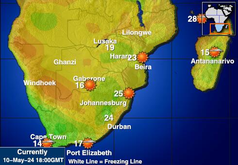 Južna Afrika Vremenska prognoza, Temperatura, karta 