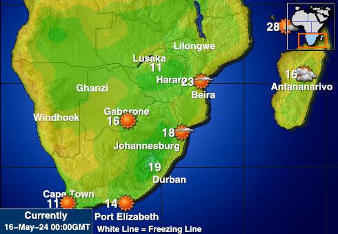 Јужна Африка Временска прогноза, Температура, Карта 