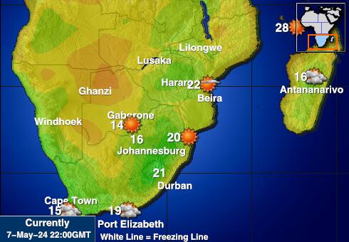 Južná Afrika Mapa teplôt počasia 