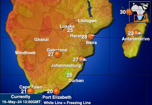 Sydafrika Vejret temperatur kort 