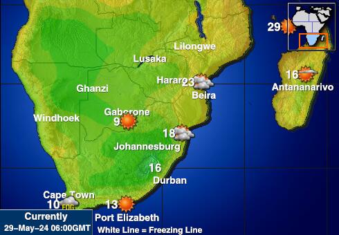 South Africa Mapa temperatura Tempo 