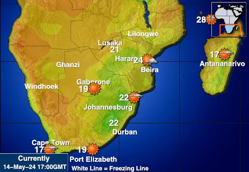 Южна Африка Температурна карта за времето 