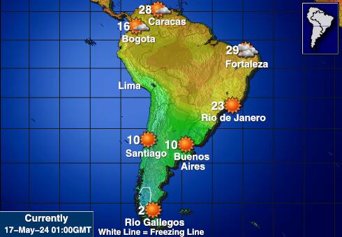 Јужна Америка Временска прогноза, Температура, Карта 