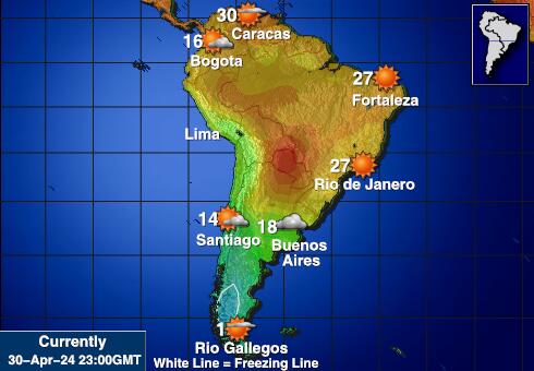 Южная Америка Карта погоды Температура 