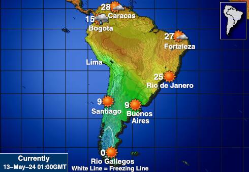 南アメリカ 天気温度マップ 