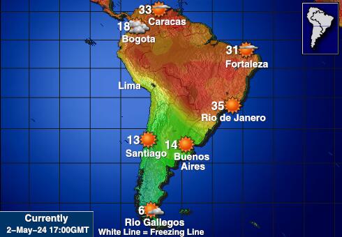 Южна Америка Температурна карта за времето 
