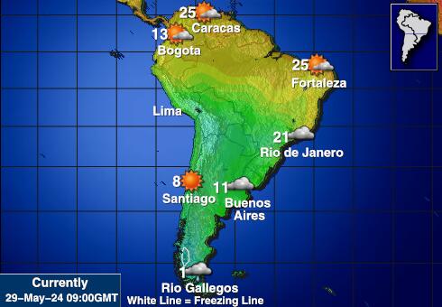 Južna Amerika Vremenska prognoza, Temperatura, karta 