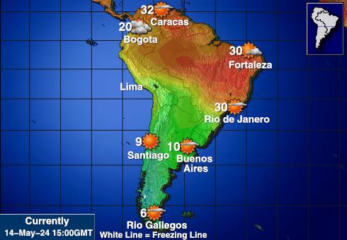 América do Sul Mapa temperatura Tempo 