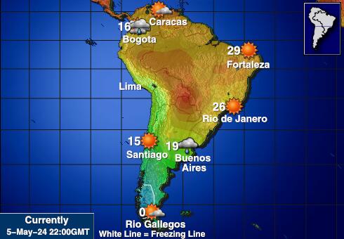 Jižní Amerika Mapa počasí teplota 