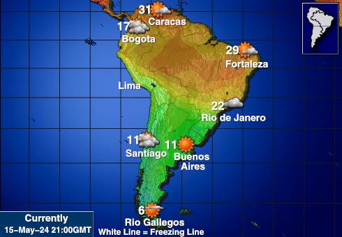 América do Sul Mapa temperatura Tempo 