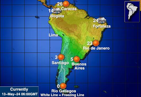 Південна Америка Карта температури погоди 