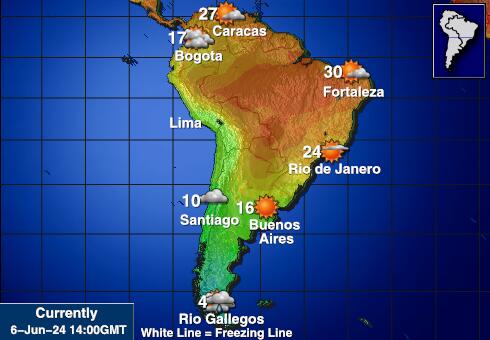 Южна Америка Температурна карта за времето 