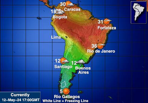 Ameryka Południowa Temperatura Mapa pogody 
