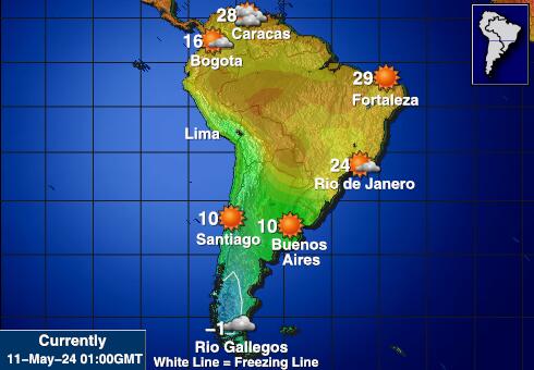 Sydamerika Vejret temperatur kort 