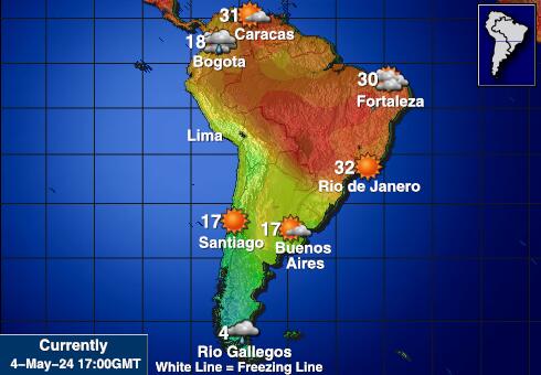 Južná Amerika Mapa teplôt počasia 