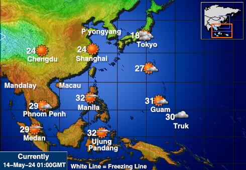 Zuid-Korea Weer temperatuur kaart 